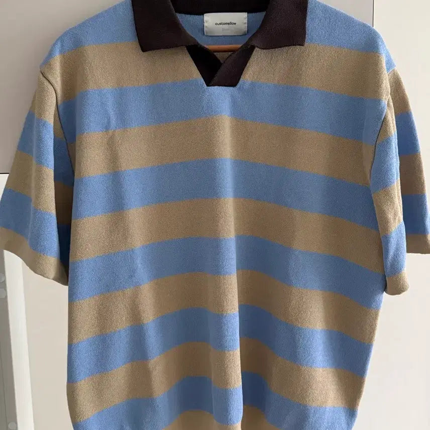 [BUNJANG] Custom mellow Stripe Collar Short Sleeve Knit / 커스텀멜로우 스트라이프 카라 반팔 니트