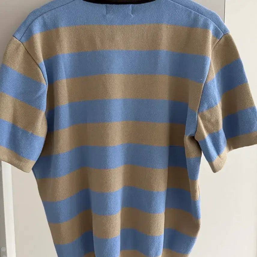 [BUNJANG] Custom mellow Stripe Collar Short Sleeve Knit / 커스텀멜로우 스트라이프 카라 반팔 니트