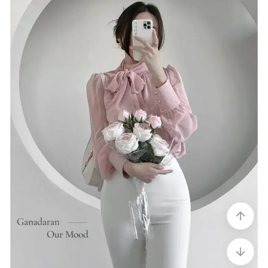 [BUNJANG] Feminine Mood Scarf Tie Puff Chiffon Long Sleeve Blouse / 에이블리 페미닌무드 하객룩 스카프 타이 퍼프 쉬폰 긴팔 블라우스