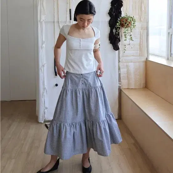 [BUNJANG] Colocoth Square Neck T-Shirt Oatmeal / 콜로코쓰 2버튼 스퀘어넥 티셔츠 오트밀