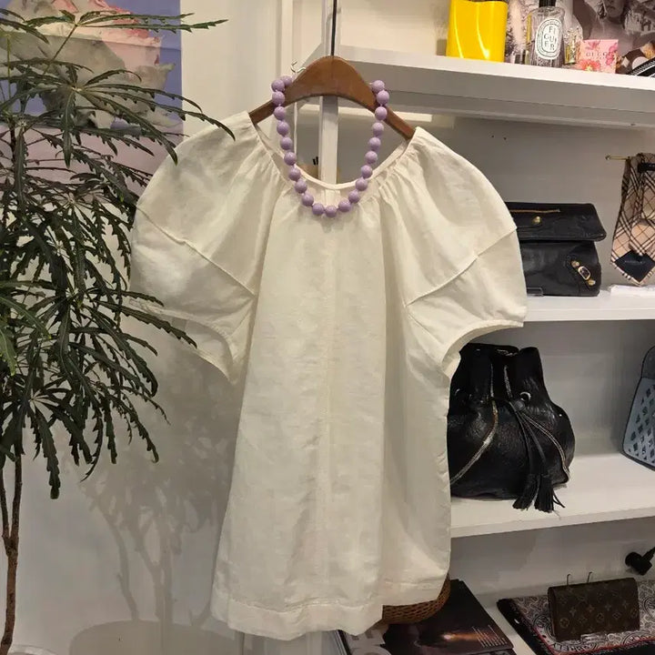 [BUNJANG] AT THE VERY BIEGE Linen Blend Balloon Sleeve Blouse / 엣더베이글 벌룬 소매 린넨 블라우스