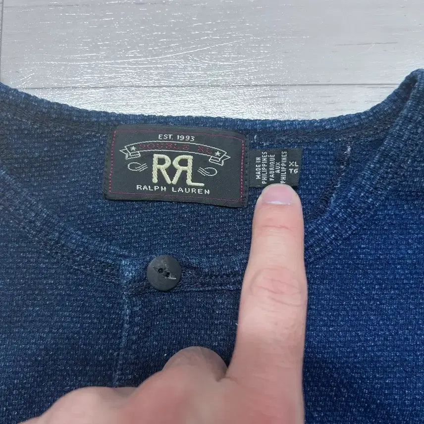 [BUNJANG] RRL Indigo Waffle Henley Short Sleeve XL / RRL 인디고 와플 헨리넥 반팔 XL