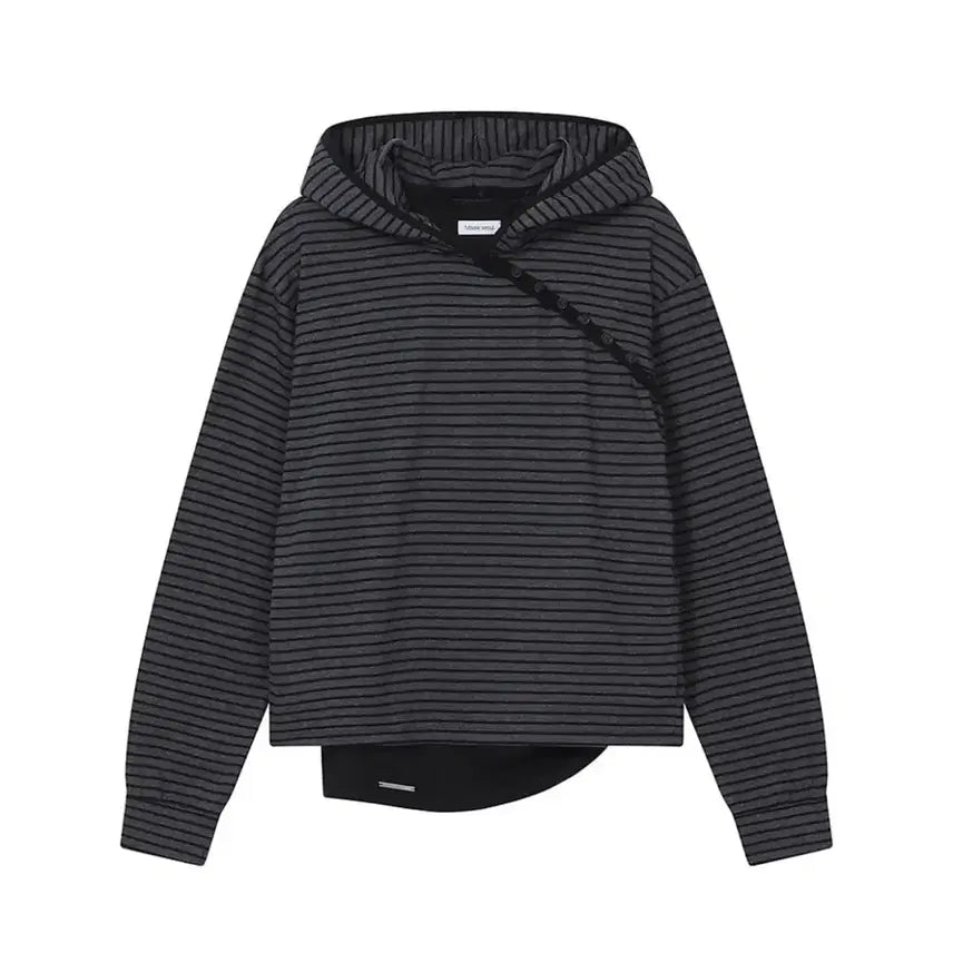 [BUNJANG] Miseki Seoul Button Layered Hoodie Charcoal / 미세키서울 버튼 레이어드 후디 차콜