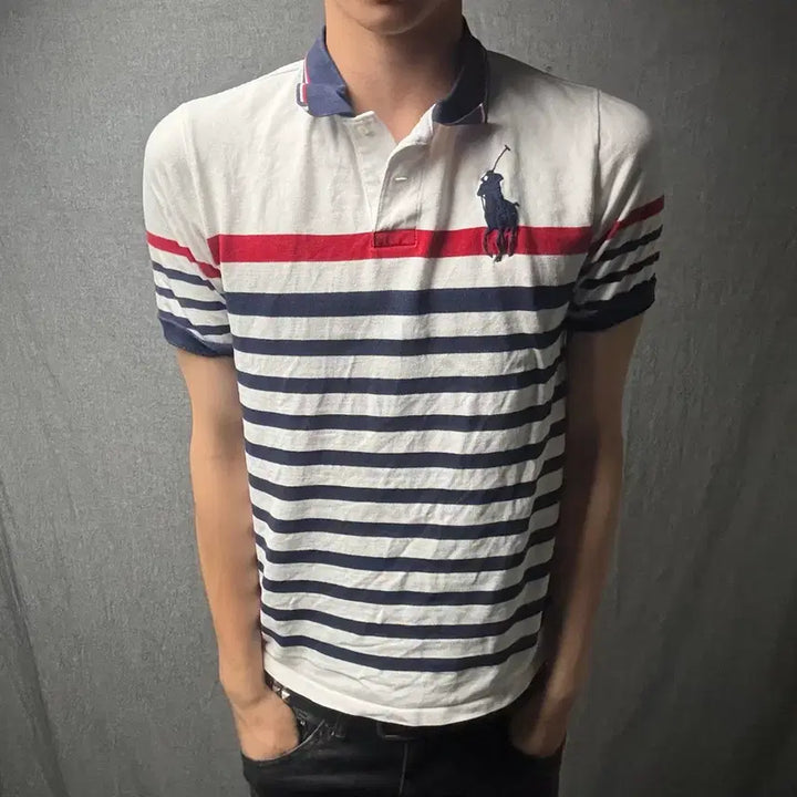 [BUNJANG] Polo Ralph Lauren Big Pony 3 Stripe T-Shirt / 폴로 빅포니 3 스트라이프 반팔