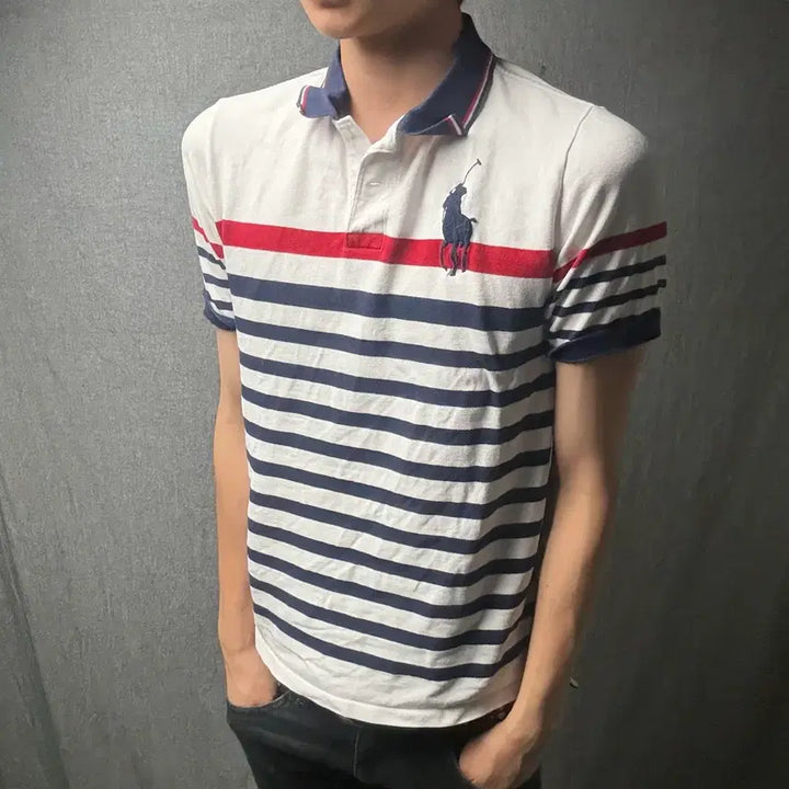 [BUNJANG] Polo Ralph Lauren Big Pony 3 Stripe T-Shirt / 폴로 빅포니 3 스트라이프 반팔
