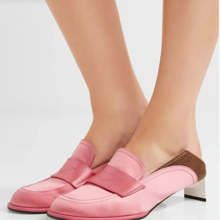 [BUNJANG] Loewe Champagne Pink Satin Twisted Heel Loafers / (정품) LOEWE 로에베 샴페인 핑크 새틴 로퍼 힐 / 트위스트 힐