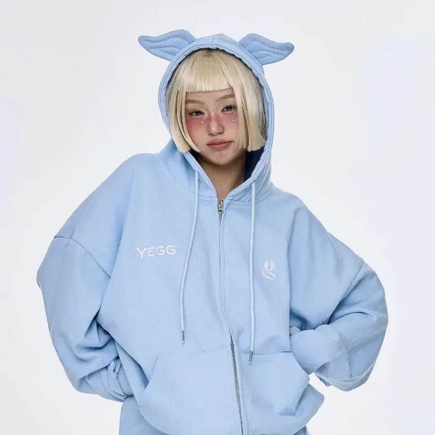 [BUNJANG] Yegg Wing Hoodie Sky Blue / yegg 예그 윙 후디 후드집업 스카이블루 (새상품)
