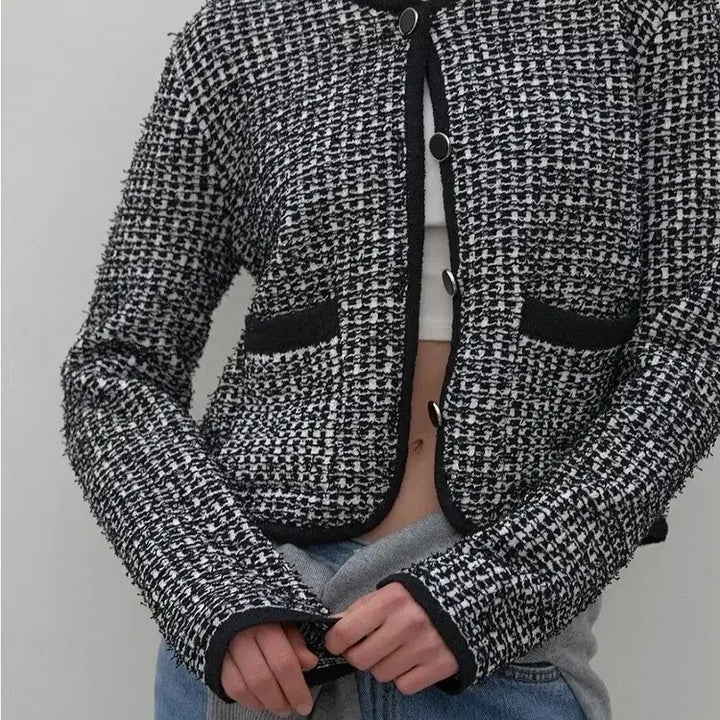 [BUNJANG] NAIN Color-Blocked Tweed Cardigan (Black, Free Size) / [새상품급] 나인(NAIN) 배색 트위드 가디건 (블랙/FREE)