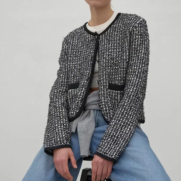 [BUNJANG] NAIN Color-Blocked Tweed Cardigan (Black, Free Size) / [새상품급] 나인(NAIN) 배색 트위드 가디건 (블랙/FREE)