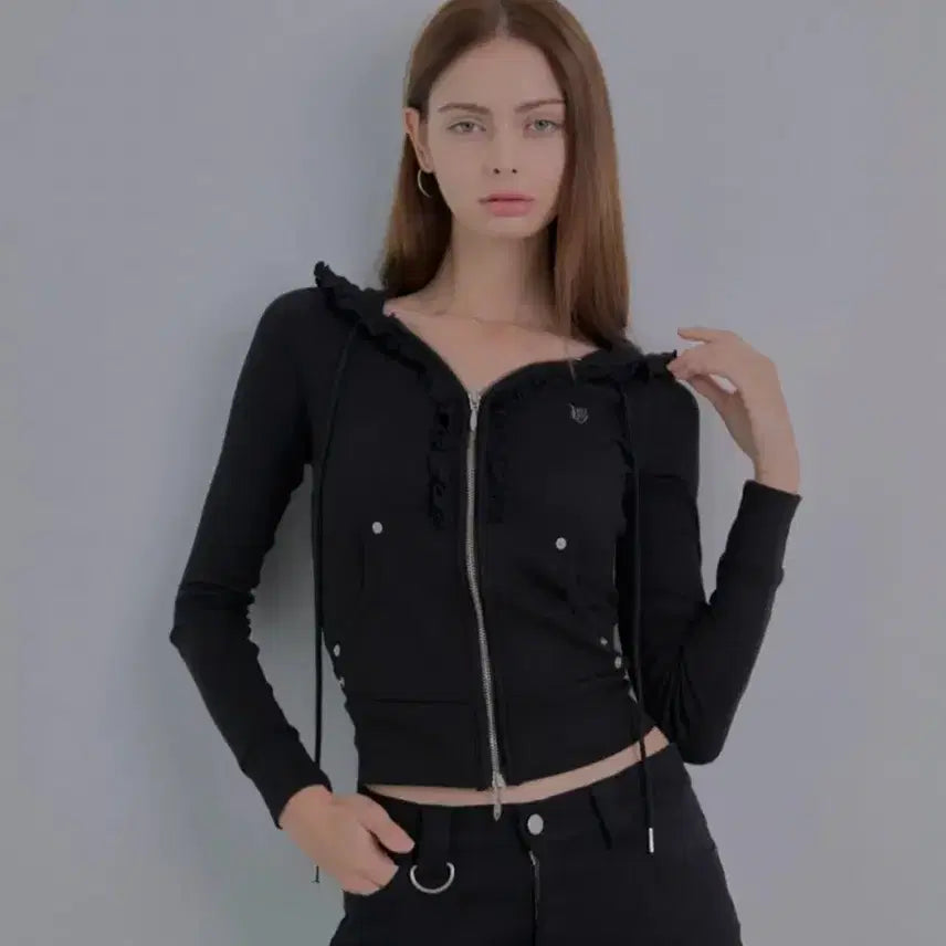 [BUNJANG] 511 Vision City Frill Zip-Up Hoodie Black / (택o새상품)511비전 CITY FRILL ZIP-UP HOODIE 블랙