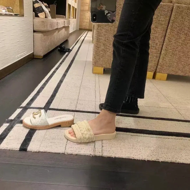 [BUNJANG] Chanel Cork Slides White / 샤넬 코르크 슬리퍼 화이트