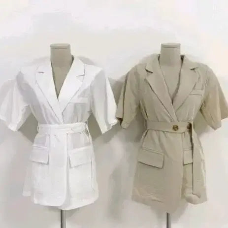 [BUNJANG] Linen Short Sleeve Jacket (Beige) / J52 린넨 반팔 자켓  (베이지)