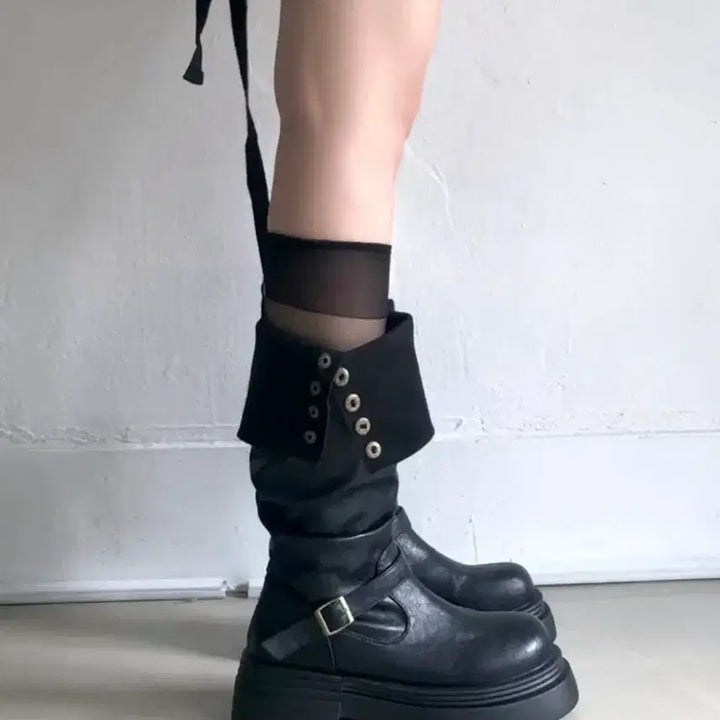 [BUNJANG] Leather Folding Boots (240) / 에이블리 레더 폴딩 부츠 240