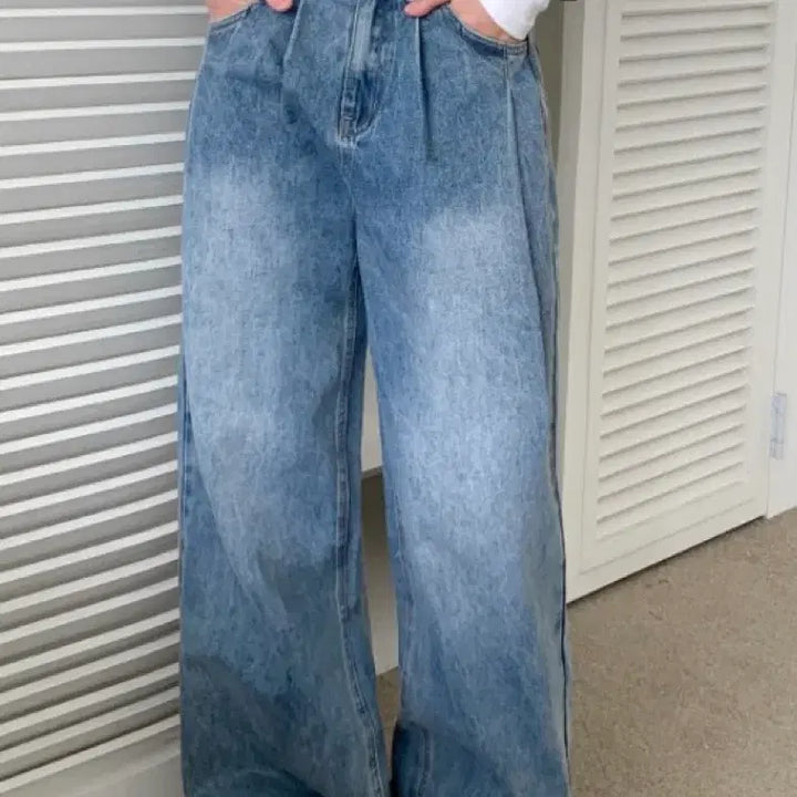 [BUNJANG] Pintuck Wide Denim Pants / 핀턱 와이드 데님