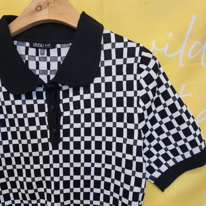 [BUNJANG] Studio Lab Checked Short-Sleeve Collar Knit / 스튜디오 랩 체크 반팔 카라 니트F