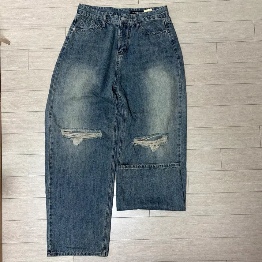 [BUNJANG] Distressed Wide-Leg Pants (Dark Blue/L/Long) / 찢청 와이드 팬츠 (진청/L/롱)