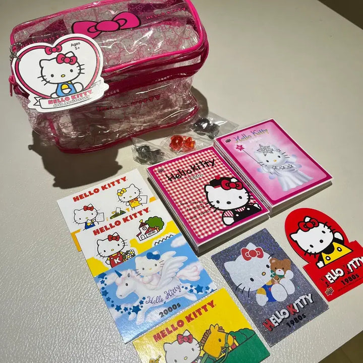 [BUNJANG] Vintage Hello Kitty 40th Anniversary Clear Pouch + Card Set / 고전 헬로키티 40주년 기념 투명 파우치 + 카드 세트