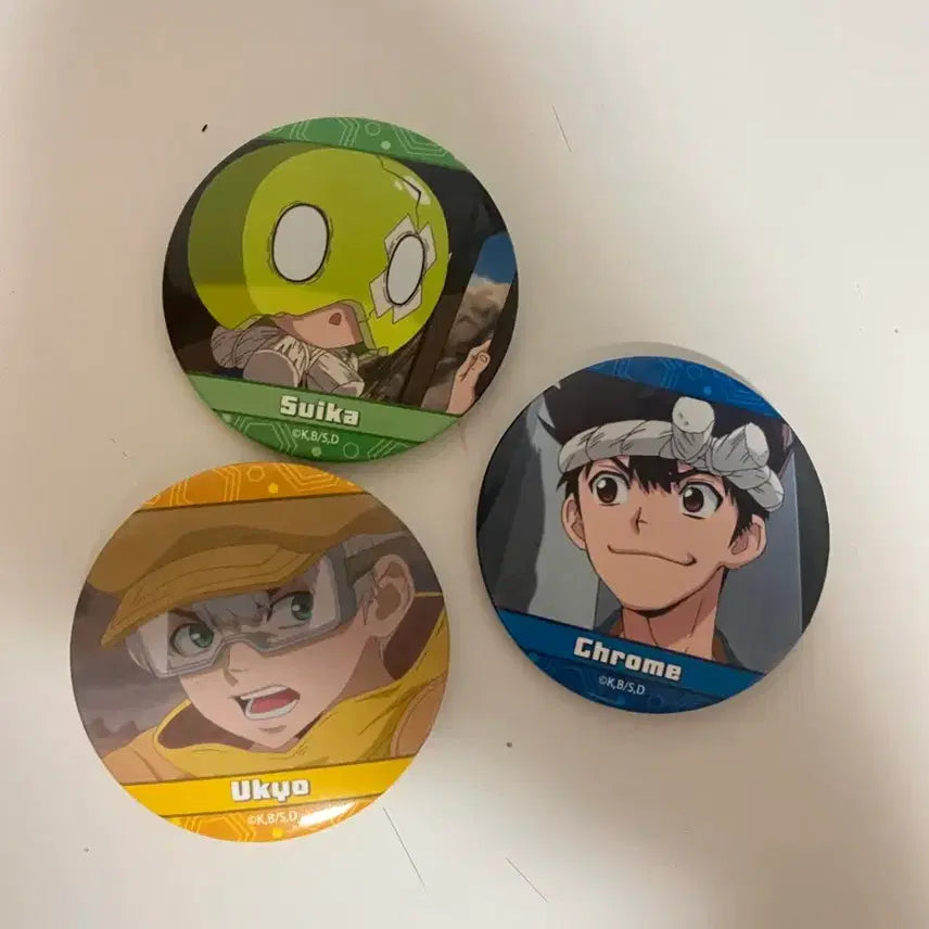 [BUNJANG] Dr. STONE Chrome, Suika, Ukyo Badge Set / 닥터스톤 크롬/스이카/우쿄 뱃지 일괄 세트