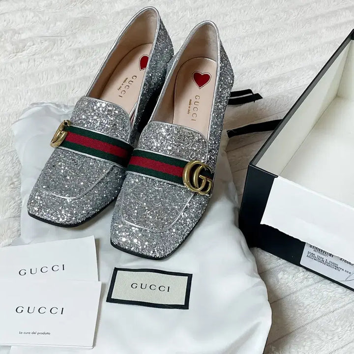 [BUNJANG] Gucci Silver Glitter Marmont Peyton Loafer Pumps / [정품] 구찌 실버 글리터 마몽 페이튼 로퍼 펌프스