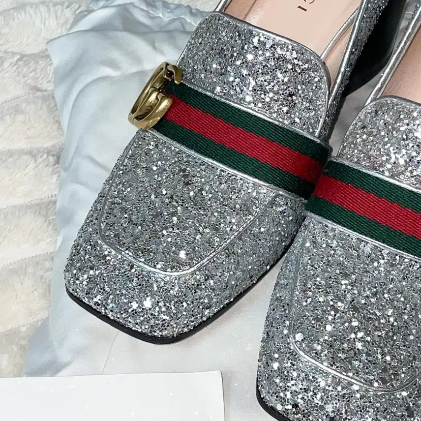 [BUNJANG] Gucci Silver Glitter Marmont Peyton Loafer Pumps / [정품] 구찌 실버 글리터 마몽 페이튼 로퍼 펌프스