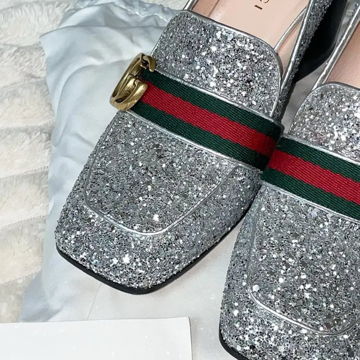 [BUNJANG] Gucci Silver Glitter Marmont Peyton Loafer Pumps / [정품] 구찌 실버 글리터 마몽 페이튼 로퍼 펌프스