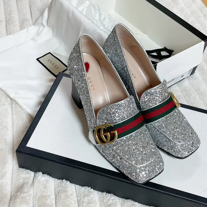 [BUNJANG] Gucci Silver Glitter Marmont Peyton Loafer Pumps / [정품] 구찌 실버 글리터 마몽 페이튼 로퍼 펌프스