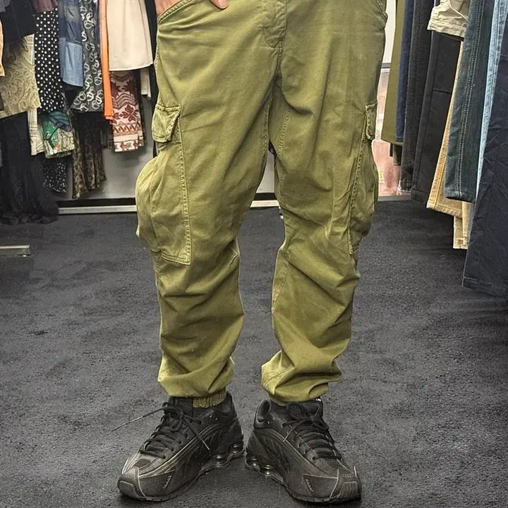 [BUNJANG] ZARA Military Khaki Cotton Cargo Jogger Pants / 자라 밀리터리 카키 코튼 워크 팬츠 조거 바지 32 카고 건빵 아메카지