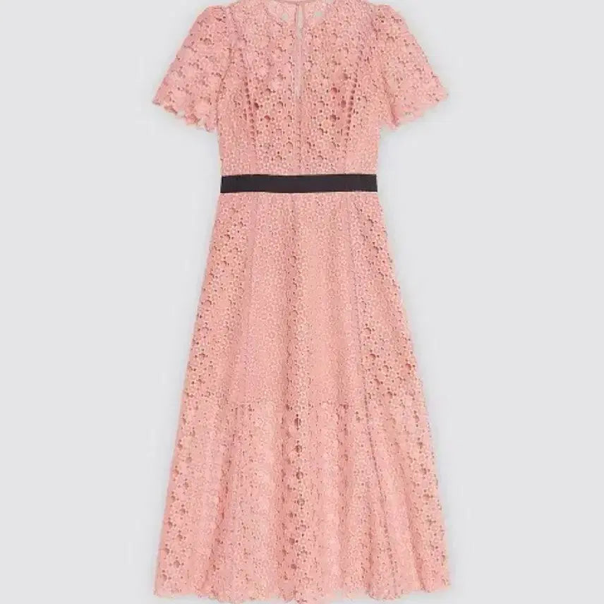 [BUNJANG] Sandro Lace Long Dress / 산드로 핑크 펀칭 레이스 반팔 롱 원피스