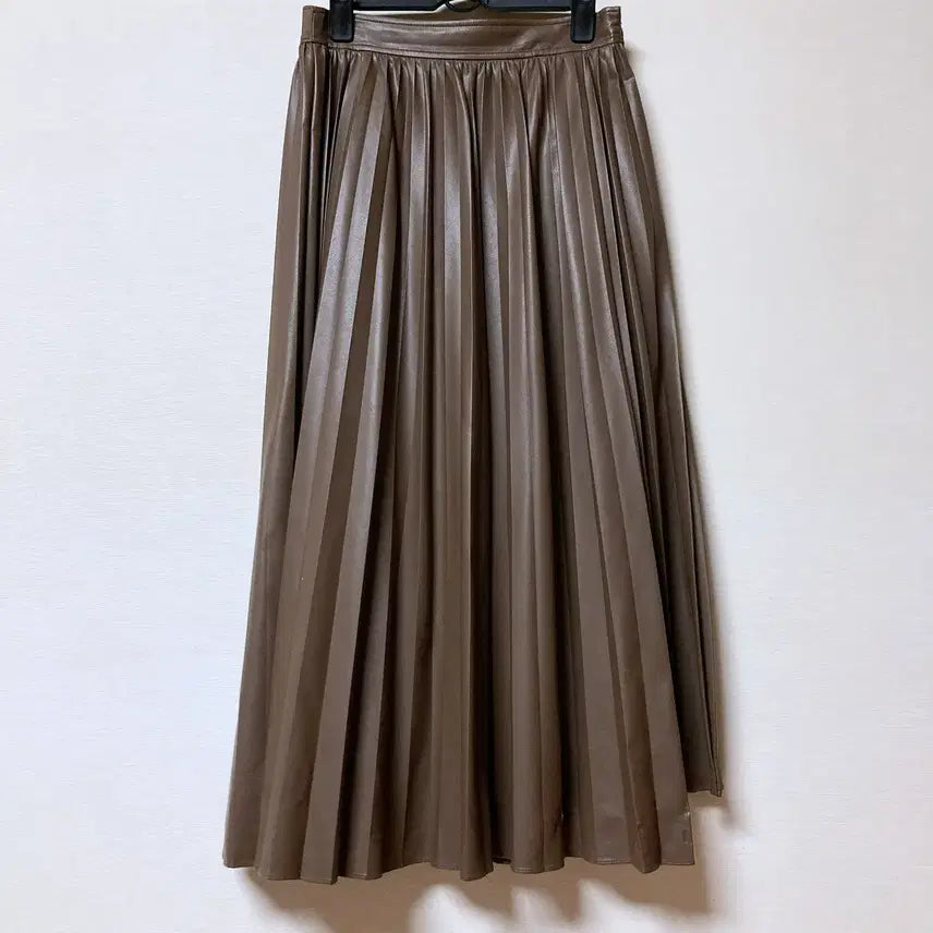 [BUNJANG] CC Collect Brown Leather Pleated Long Skirt / Cc collect 브라운 레더 플리츠 롱 스커트