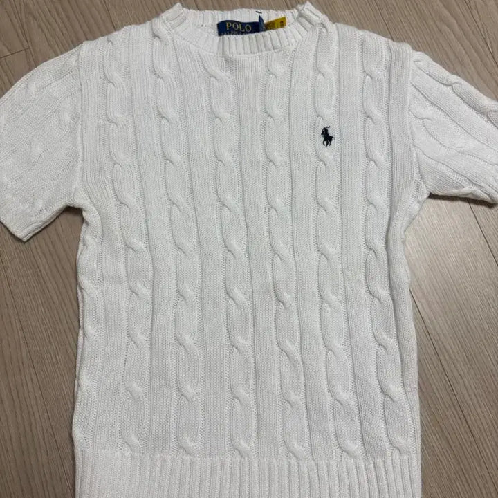 [BUNJANG] Polo Cable Knit Round Neck Short Sleeve Sweater / 폴로 반팔 니트