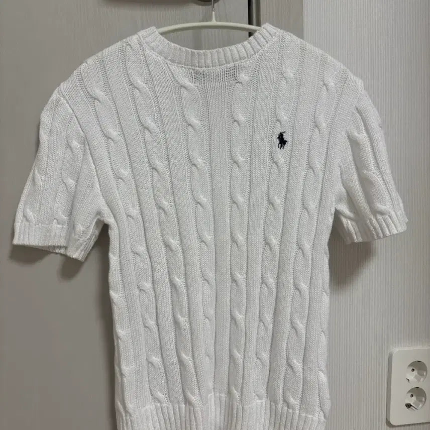 [BUNJANG] Polo Cable Knit Round Neck Short Sleeve Sweater / 폴로 반팔 니트