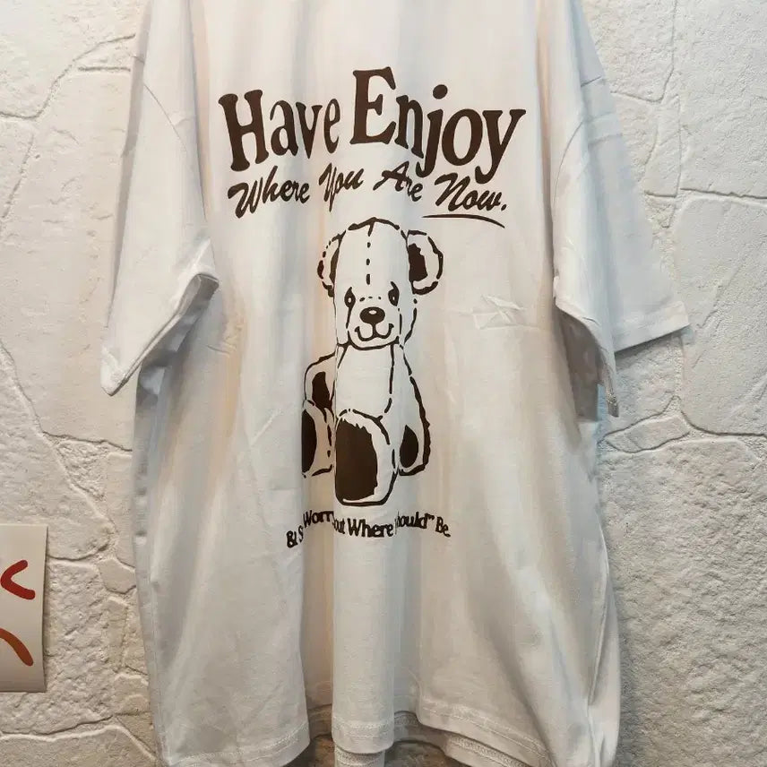 [BUNJANG] Bear Graphic Cotton T-shirt - White (Free Size) / 곰티 여름반팔티(새상품)