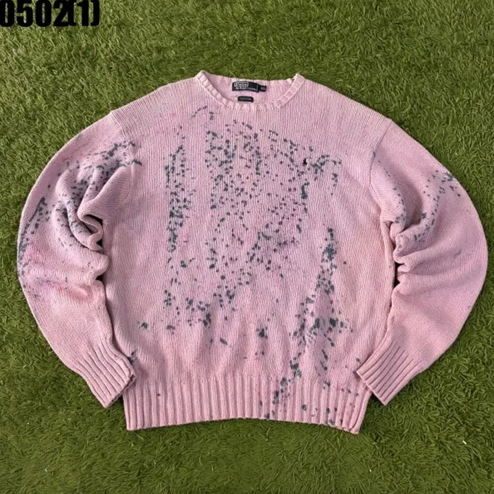[BUNJANG] Polo Ralph Lauren Pink Distressed Knit Sweater XXL / 폴로 랄프로렌 핑크 데미지 니트 스웨터 XXL