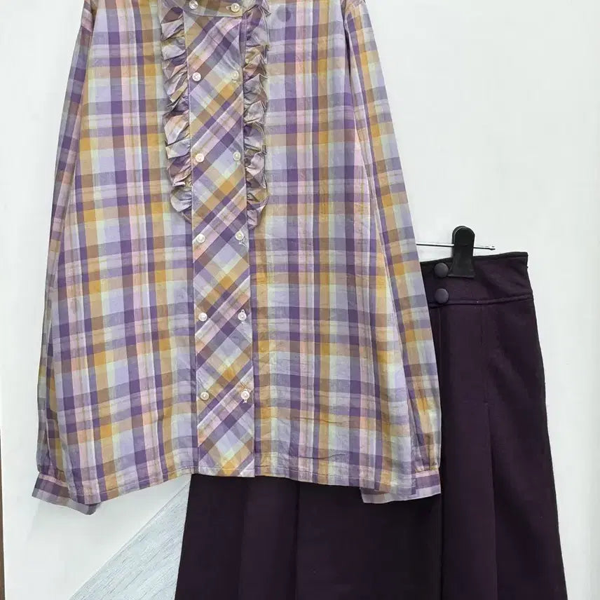[BUNJANG] ShushuRune Purple Midi Skirt &amp; Vanilla Blouse Coordination Set / 일본빈티지 러블리 슈슈룬 바닐라 블라우스 퍼플 미디스커트 코디세트