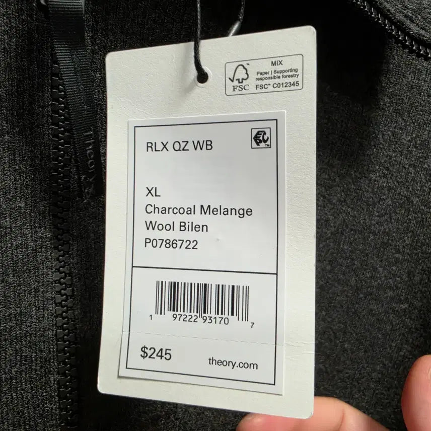 [BUNJANG] Theory Wool Biln Quarter Zip Charcoal XL / 새제품]띠어리 울빌렌 쿼터집 / 차콜 / XL