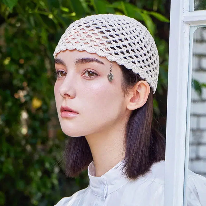 [BUNJANG] Barzel Heart Chain Crochet Short Beanie / 새상품)바잘 하트체인 크로셰 숏비니 배우 한수아 비니