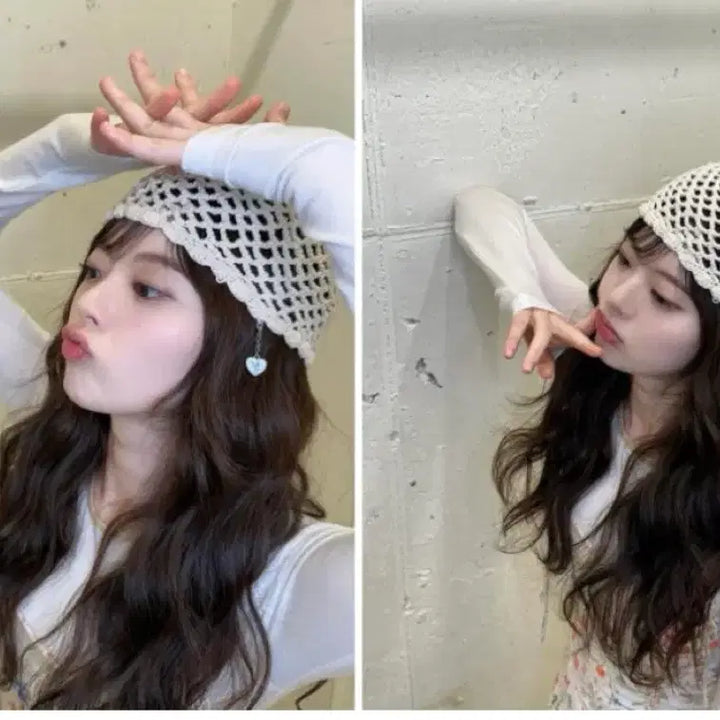 [BUNJANG] Barzel Heart Chain Crochet Short Beanie / 새상품)바잘 하트체인 크로셰 숏비니 배우 한수아 비니