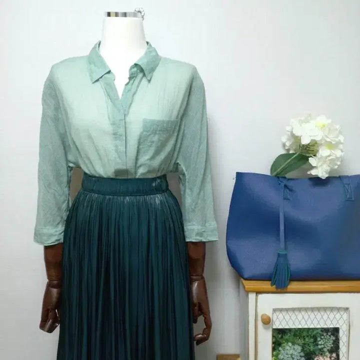 [BUNJANG] Sheer Sleeve 7-Length Roll-Up Cotton Shirt / 리스트 시스루 셔츠