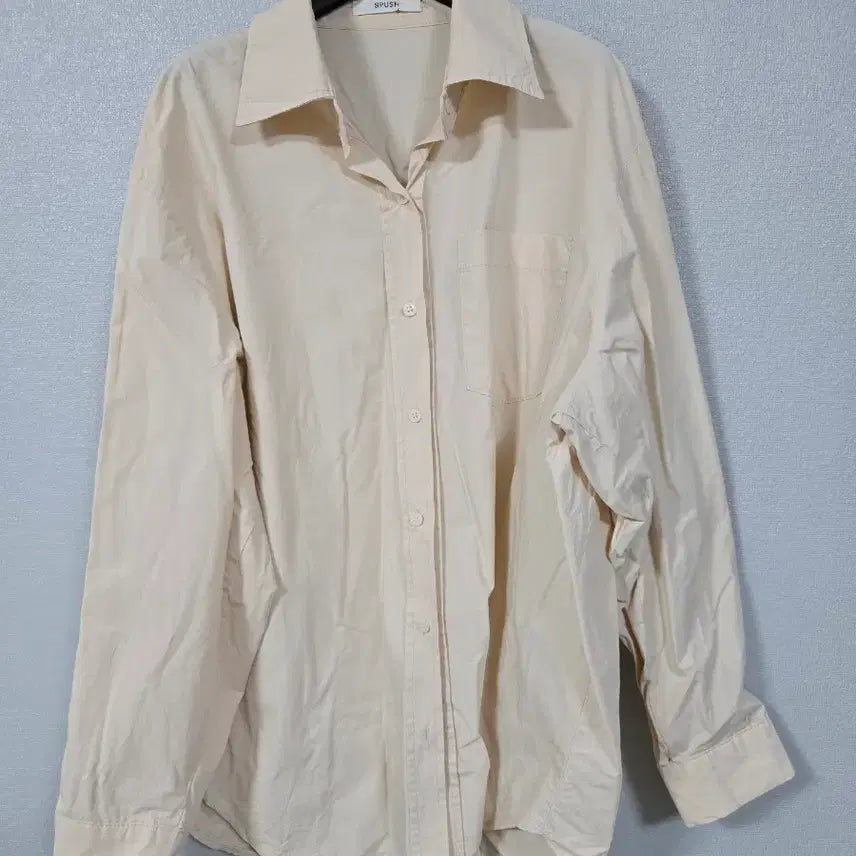 [BUNJANG] SPUSH Beige Loose Fit Nylon Cotton Shirt / SPUSH 베이지 루즈핏 셔츠남방 프리