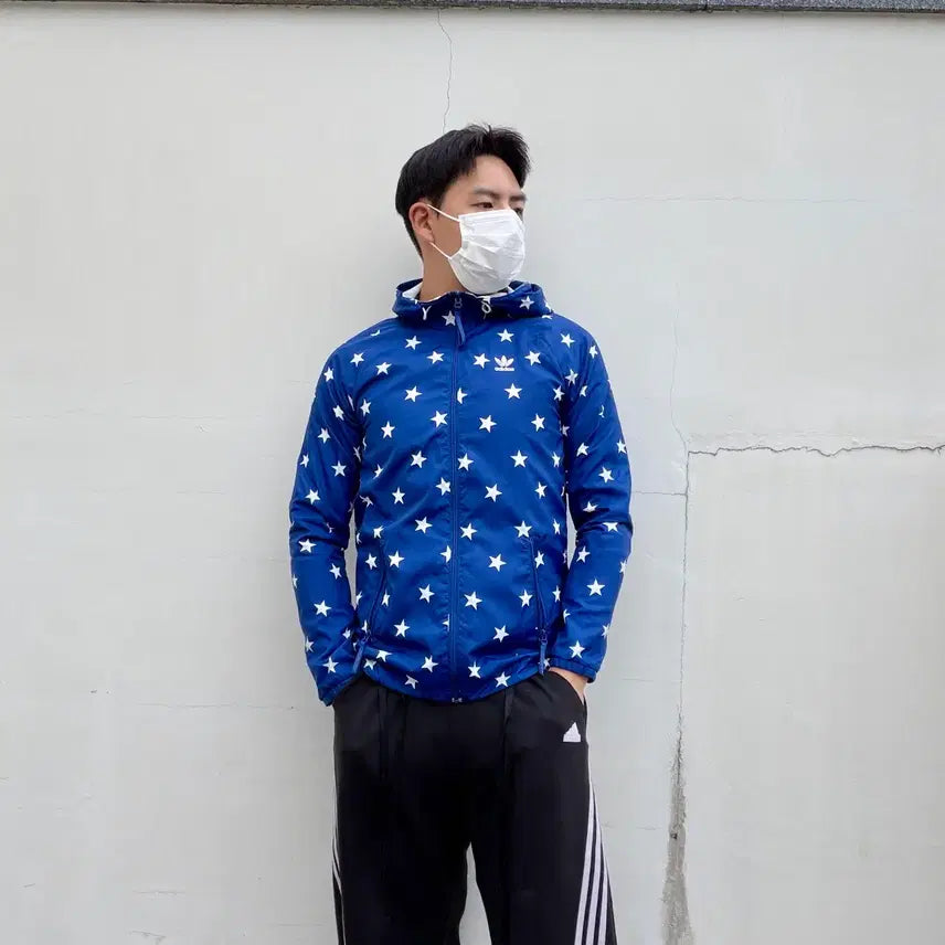 [BUNJANG] Adidas Star Pattern Reversible Windbreaker Jacket / 90)아디다스 별 패턴 올드스쿨 리버시블 바람막이 자켓