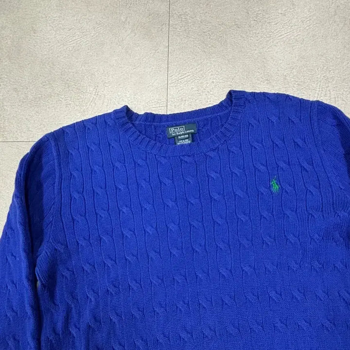 [BUNJANG] Polo Ralph Lauren Cable Knit Blue Pony Sweater / 폴로 랄프로렌 케이블 블루 포니 니트