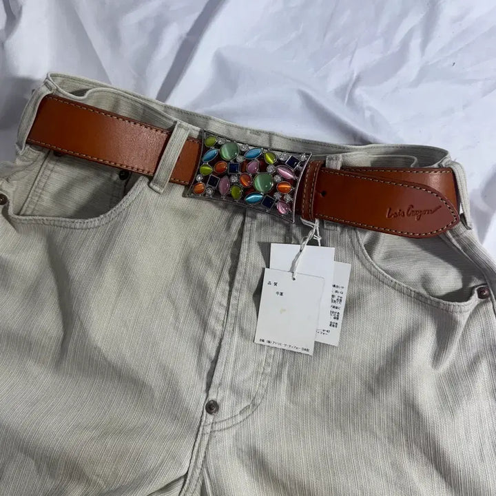 [BUNJANG] Lois Crayon Gemstone Buckle Leather Belt / Lois crayon 잼스톤 버클 레더 벨트 소 가죽