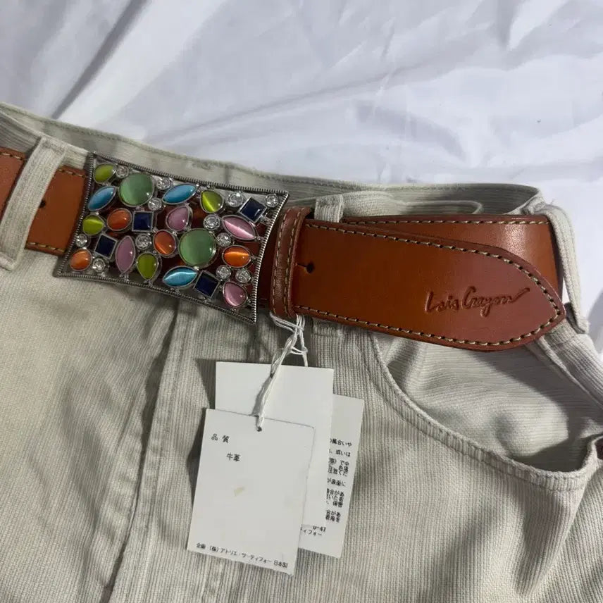 [BUNJANG] Lois Crayon Gemstone Buckle Leather Belt / Lois crayon 잼스톤 버클 레더 벨트 소 가죽