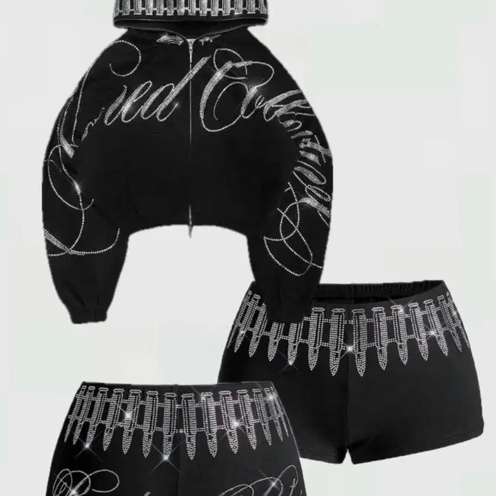 [BUNJANG] Punk Cubic Zip-Up Hoodie Set / 펑크 큐빅 후드집업세트