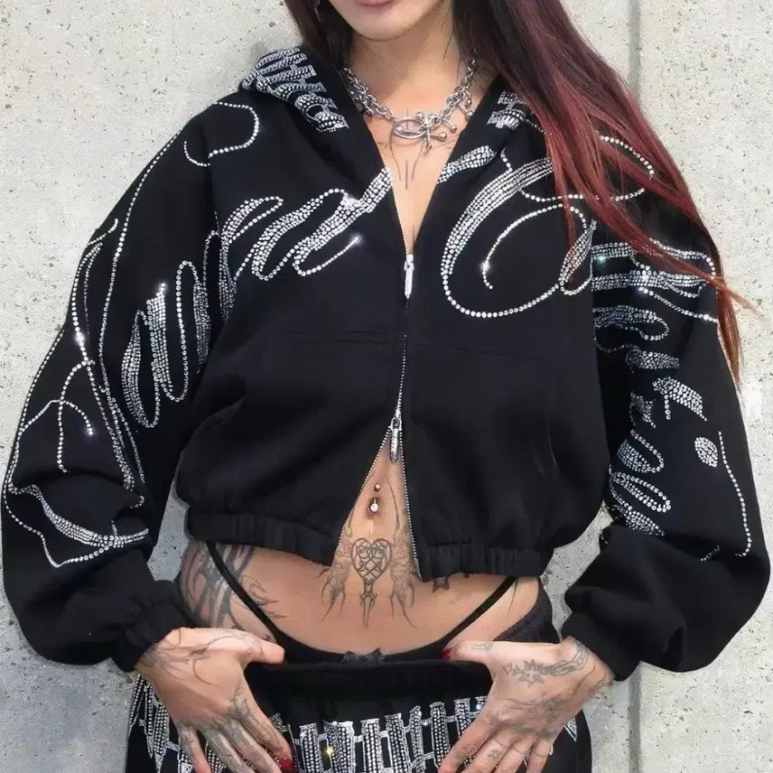 [BUNJANG] Punk Cubic Zip-Up Hoodie Set / 펑크 큐빅 후드집업세트