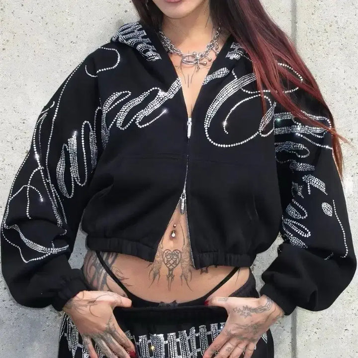 [BUNJANG] Punk Cubic Zip-Up Hoodie Set / 펑크 큐빅 후드집업세트