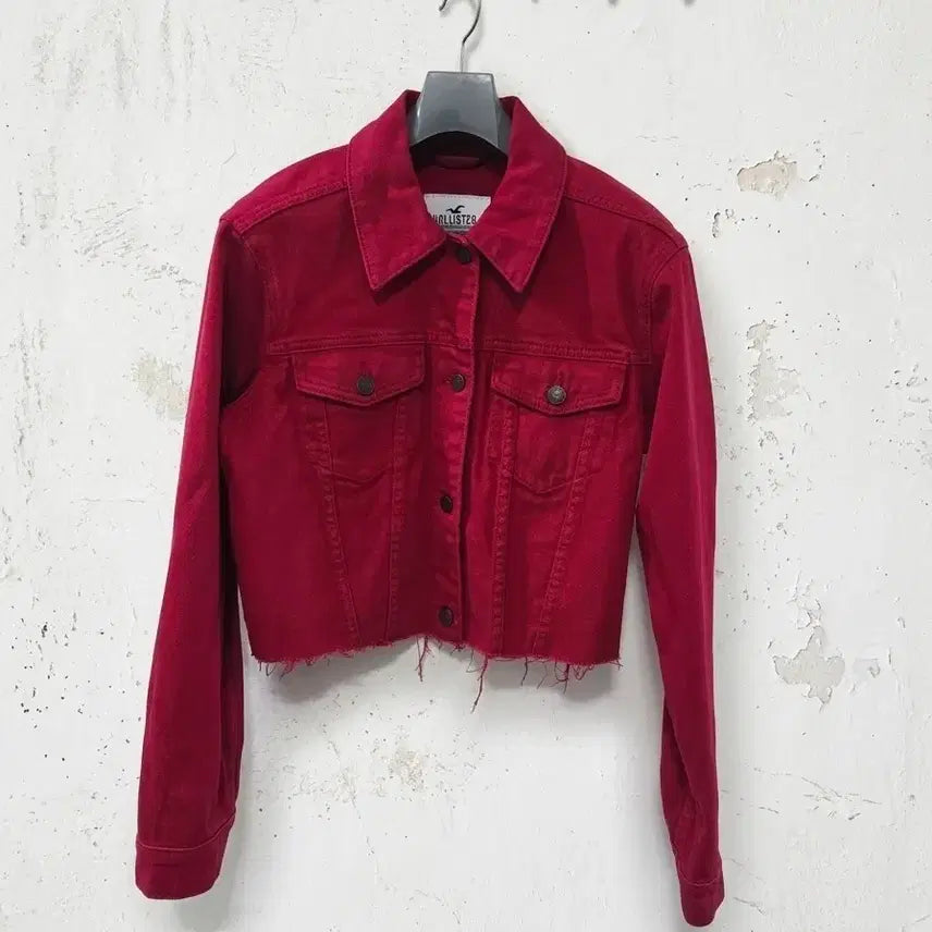 [BUNJANG] Hollister Cropped Denim Jacket Red S / 홀리스터 크롭 데님 자켓 레드 S