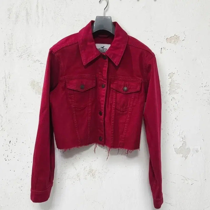 [BUNJANG] Hollister Cropped Denim Jacket Red S / 홀리스터 크롭 데님 자켓 레드 S