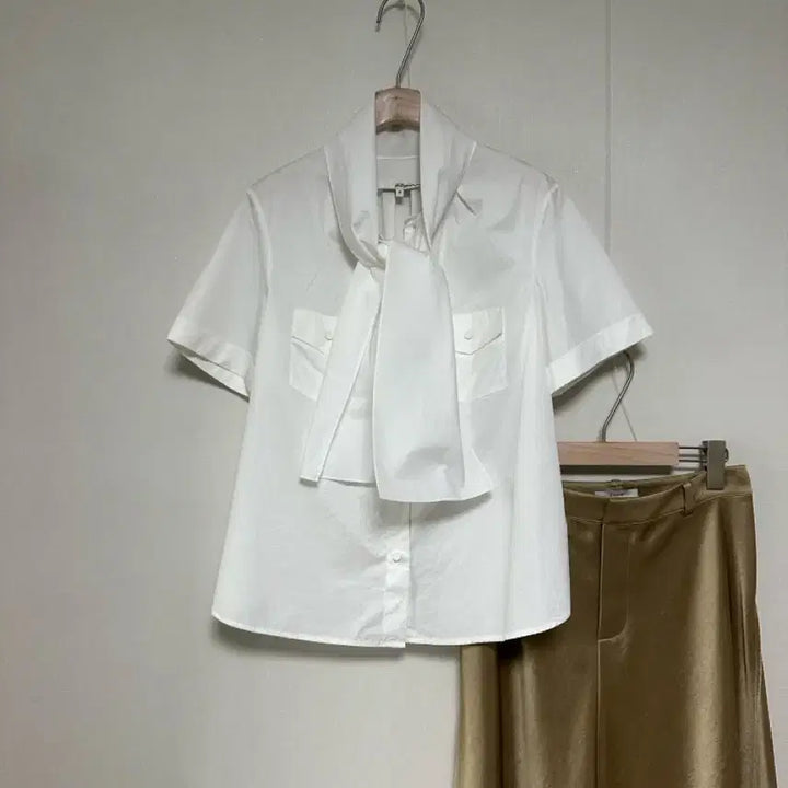 [BUNJANG] 3.1 Phillip Lim Scarf Neck Cotton Short Sleeve Blouse / 3.1필립림 스카프넥 코튼 반팔 블라우스