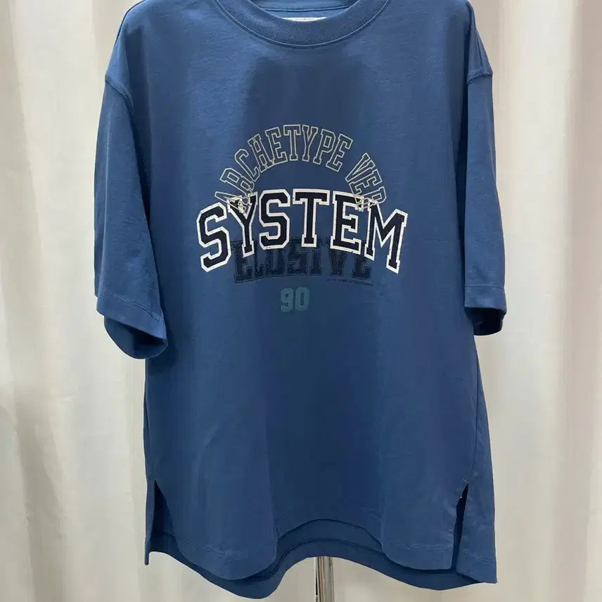 [BUNJANG] SYSTEM Blue Printing Short Sleeve T-Shirt (Size 90/55) / 한섬 SYSTEM 시스템 블루 프린팅 반팔 티셔츠 90(55) 새옷급